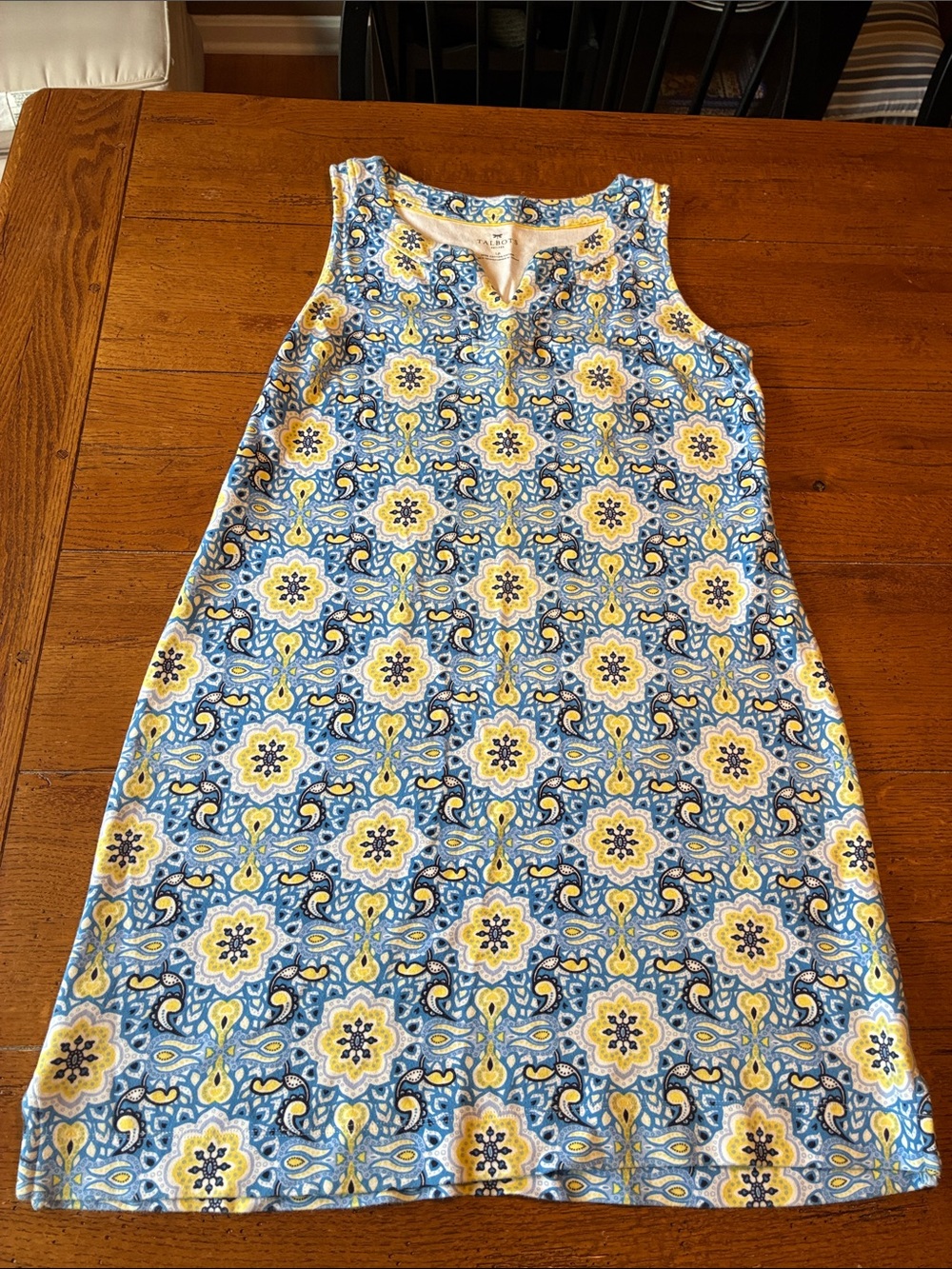 Talbots Blue and Yellow Floral Sleeveless Shift Dress